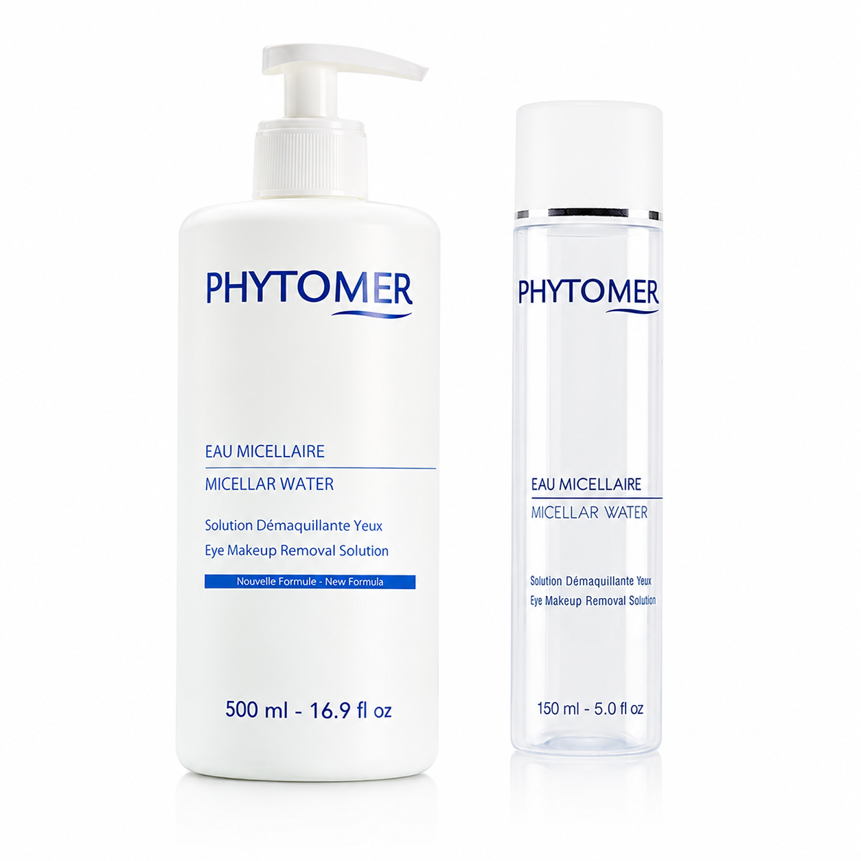 Phytomer Micellar Water Eye Makeup Removal Solution retail and professional size duo image.