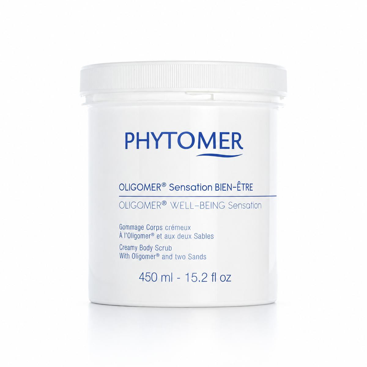 PHYTOMER OLIGOMER Well-Being Sensation Creamy Body Scrub professional 450ml jar on a white background.