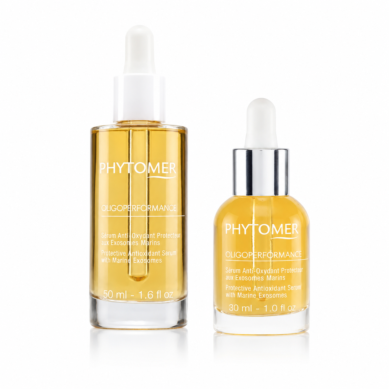 Phytomer Oligoperformance Protective Antioxidant Serum with Marine Exosomes retail and professional size duo image.