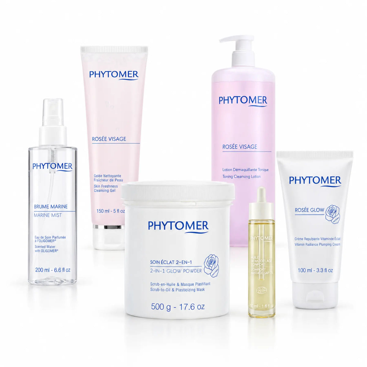 Six PHYTOMER professional products used in the Rosée Glow Instant Radiance Treatment.