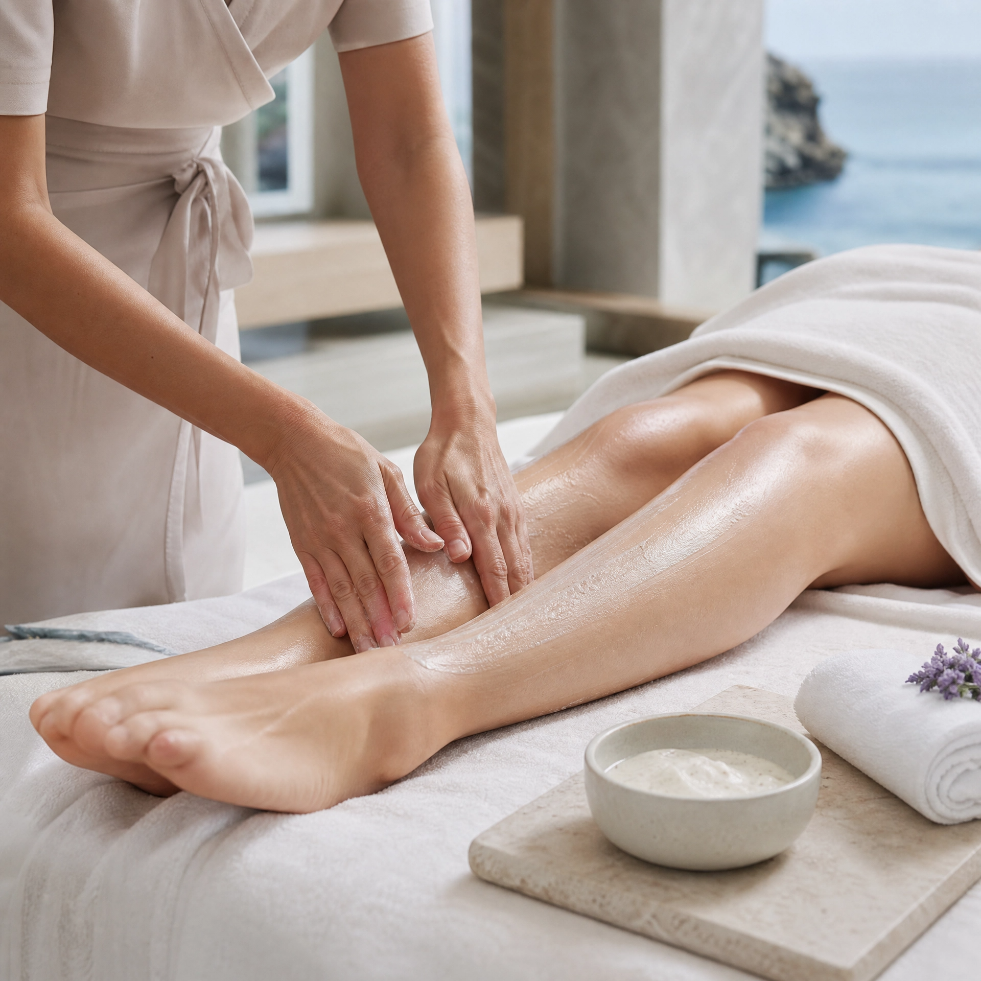Therapist performing a professional marine body exfoliation during the Phytomer Sea Holistic Wellness Ritual