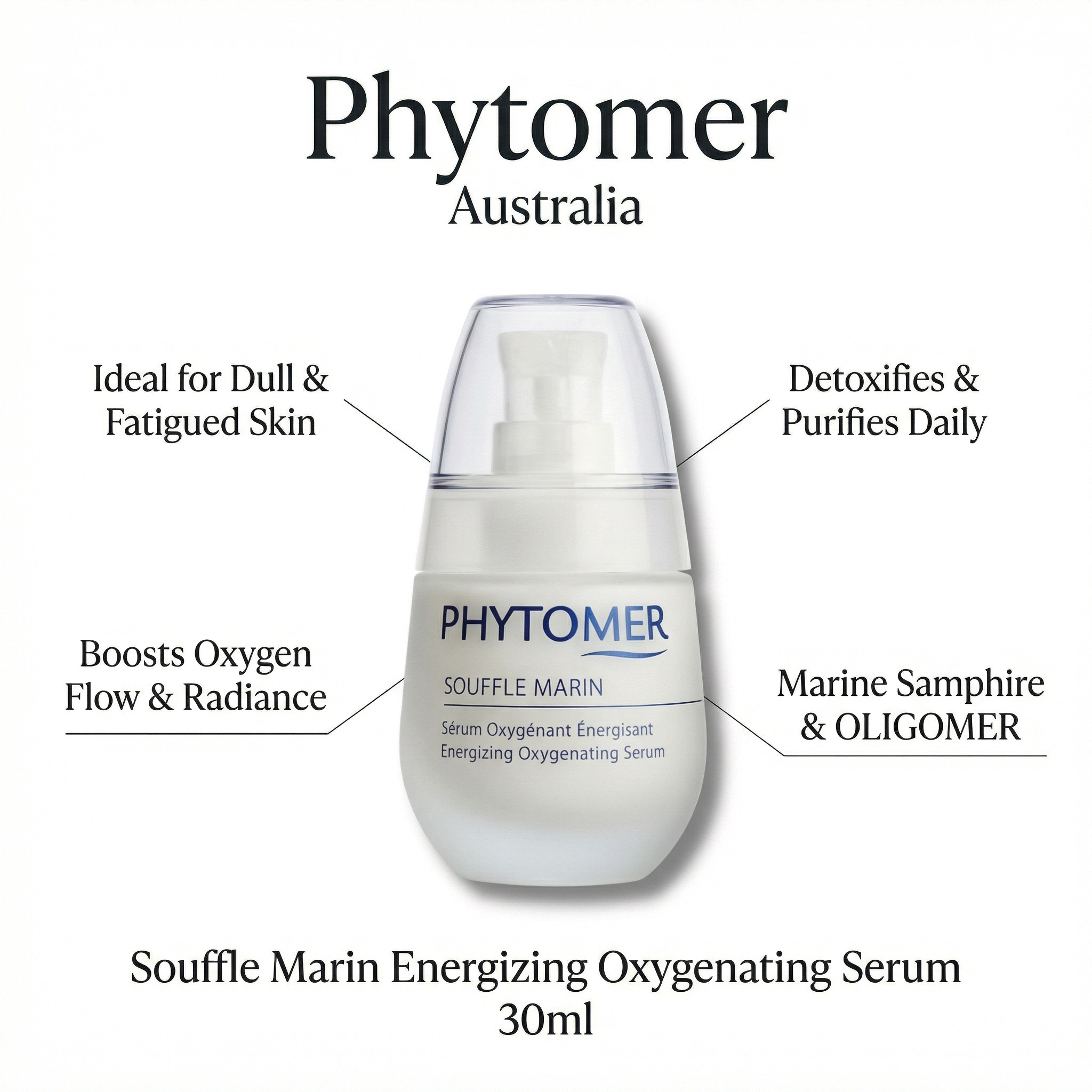 Phytomer Souffle Marin Energizing Oxygenating Serum with product details on a white background