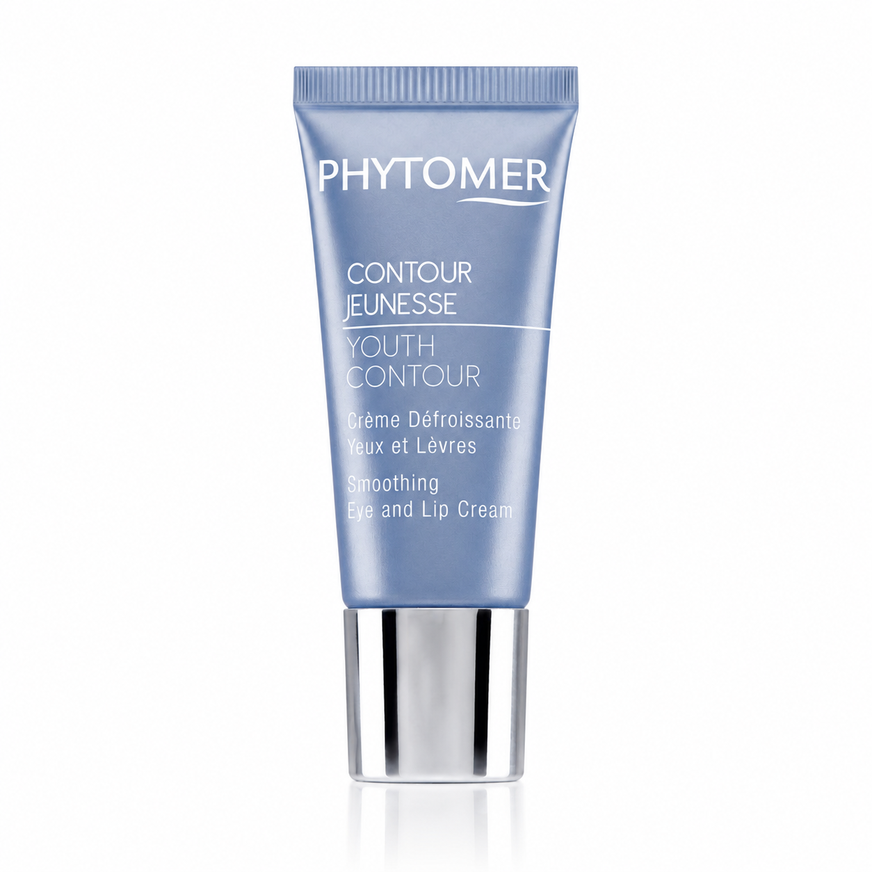 Phytomer Youth Contour Smoothing Eye and Lip Cream in blue tube packaging on a clean white background.