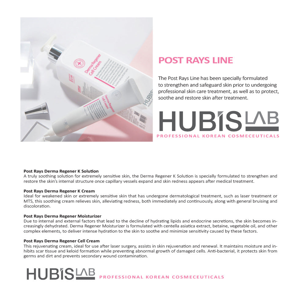brochure by HUBISLAB featuring the Post Rays line of skin care products.