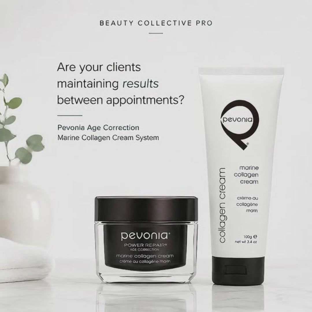 Pevonia Marine Collagen Cream System video highlighting professional treatment support, client homecare continuity, and maintaining skin results between clinic appointments- clip