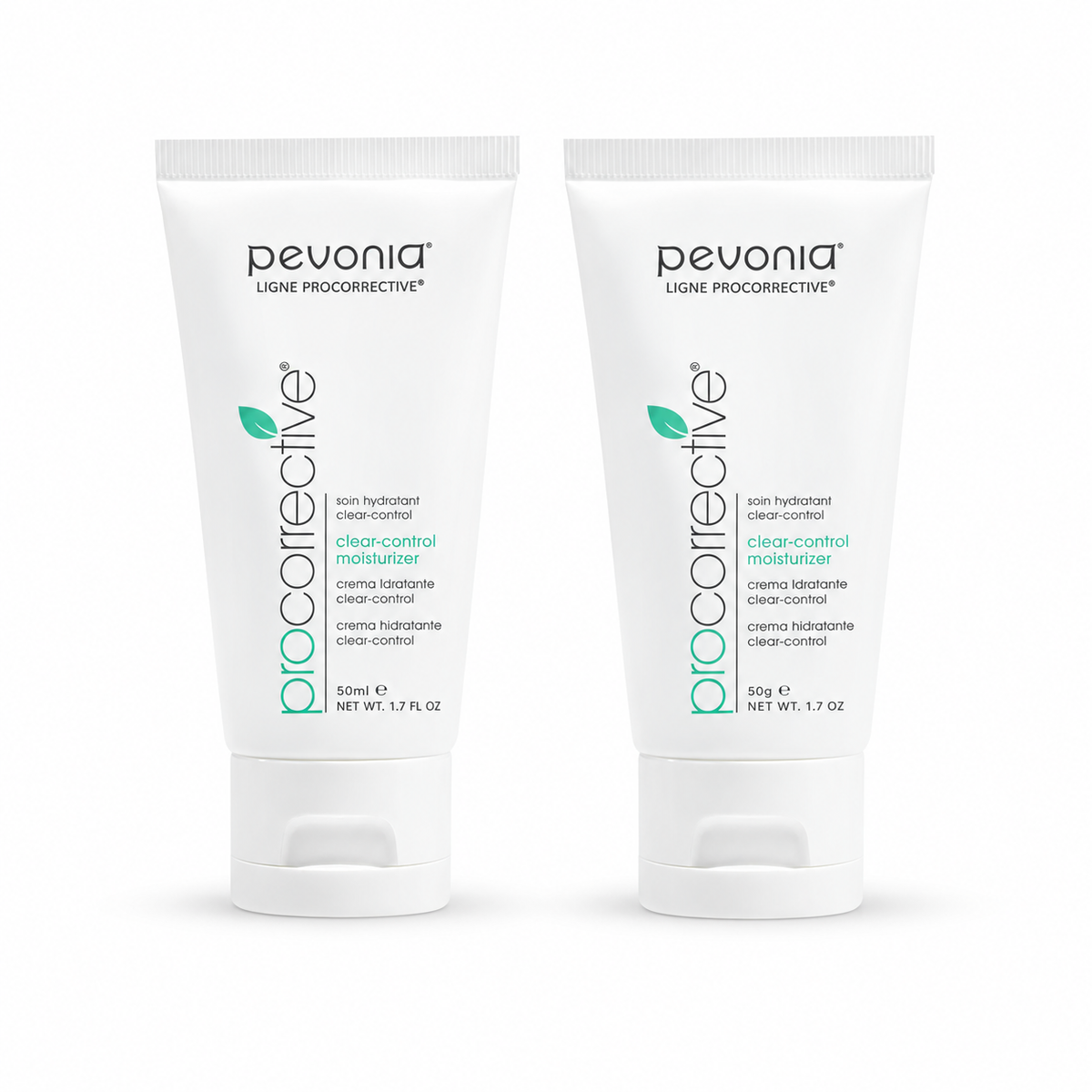 ProCorrective Clear-Control Moisturiser Prof. Use 50ml and Retail 50g shown together on a clean white background