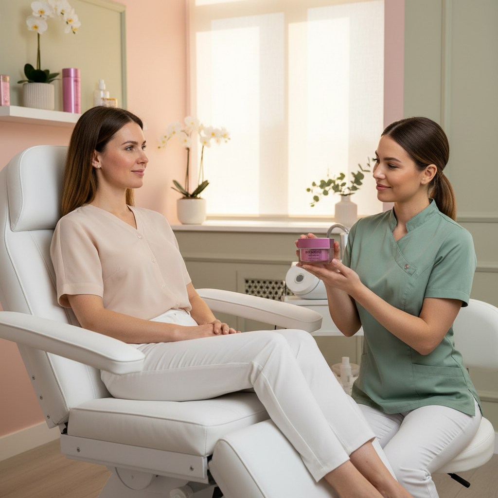 Woman receiving a cosmetic treatment in a spa setting