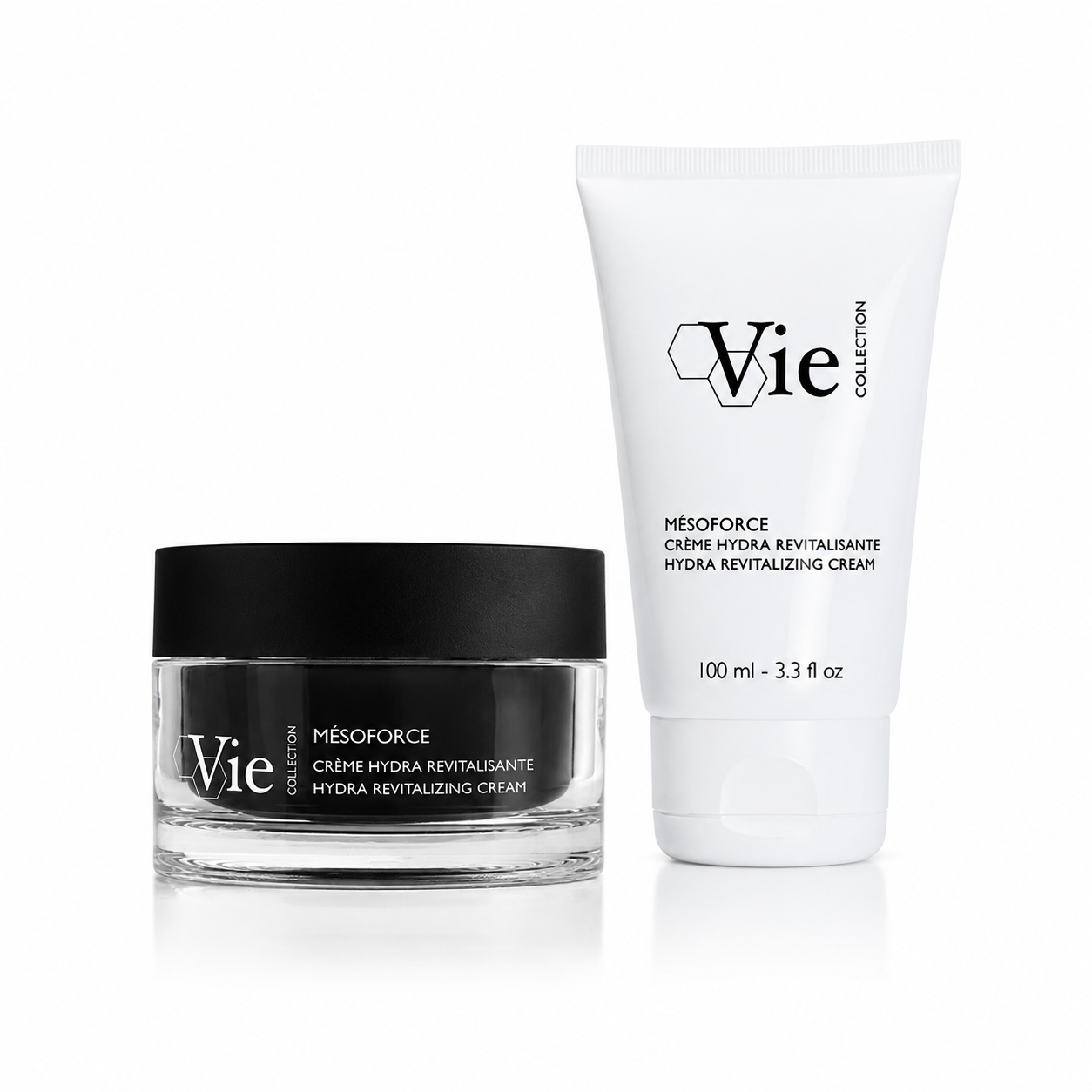 Vie Collection Mésoforce Hydra Revitalizing Cream jar and 100ml tube duo for hydrated and revitalised skin