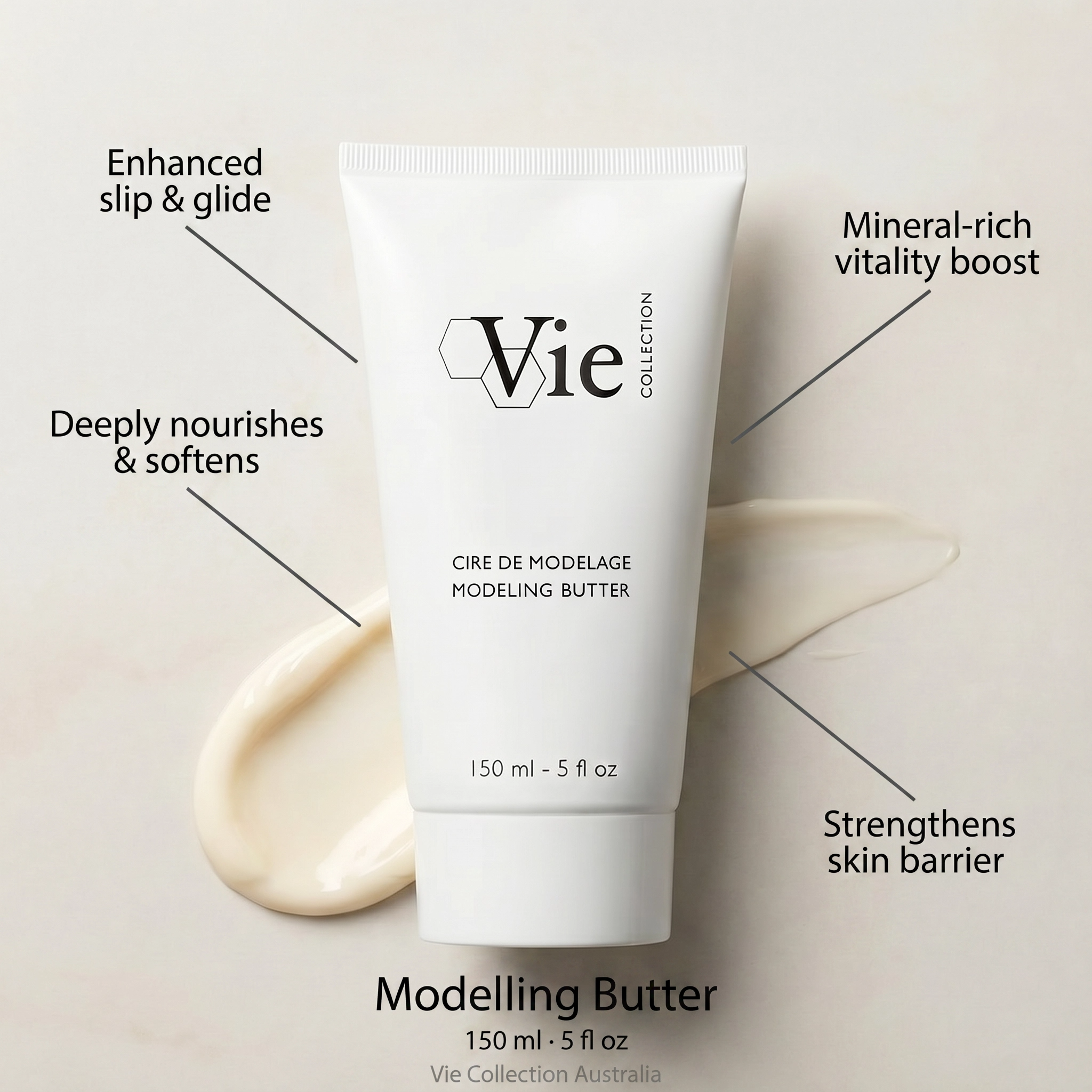 Vie Collection Modeling Butter 150ml treatment mask tube with benefit callouts