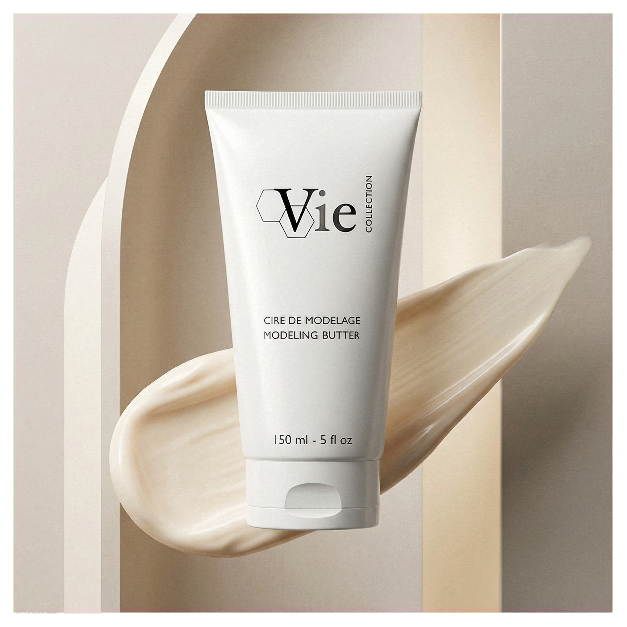Vie Collection Modelling Butter 150ml treatment mask tube product image with a swatch of cream
